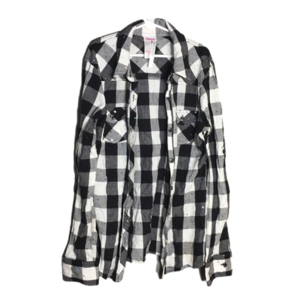 JUSTICE Girls Sparkly‎ Plaid Shirt